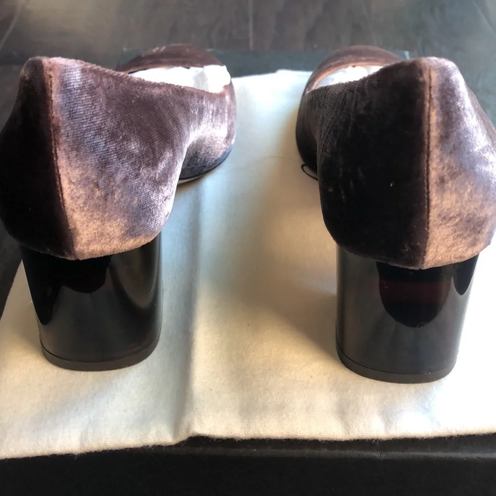 J Crew lucite heels in ash brown velvet 6.5 - Picture 2 of 5